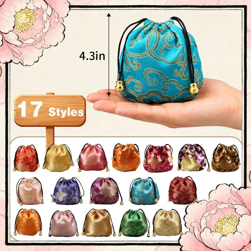 Vafon Chinese Silk Brocade Embroidered Drawstring Jewelry Pouch Bag Colors Value Set 34 pcs - Image 2